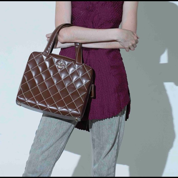 Chanel Surpique Bowler Bag Brown Calfskin - Picture 8 of 8